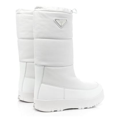 Prada Nappa Metal Triangle Logo Padded Moon Boots 40 White 4 of 10