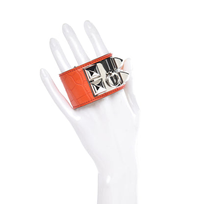 Hermes Matte Alligator Collier De Chien CDC Bracelet S Orange Poppy 2 of 6