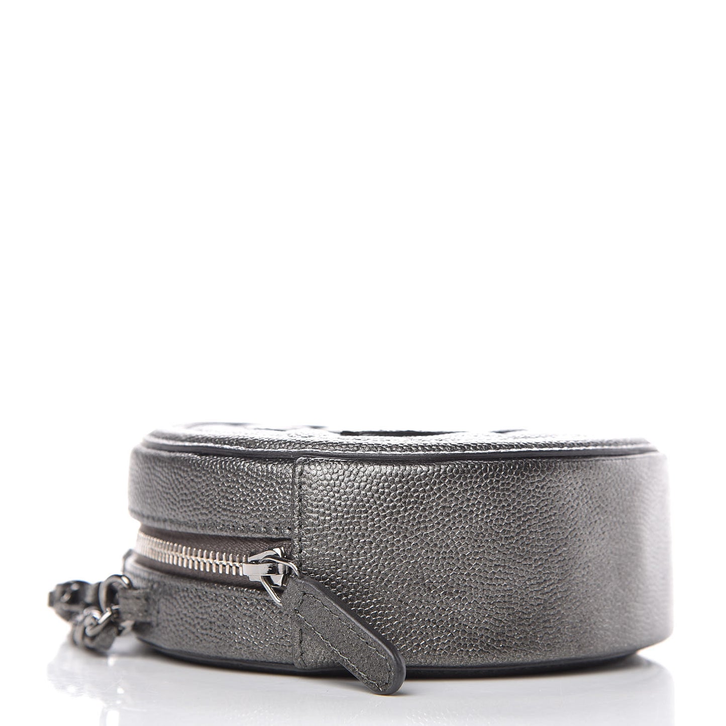 Metallic Caviar Quilted Round Filigree Crossbody Dark Silver