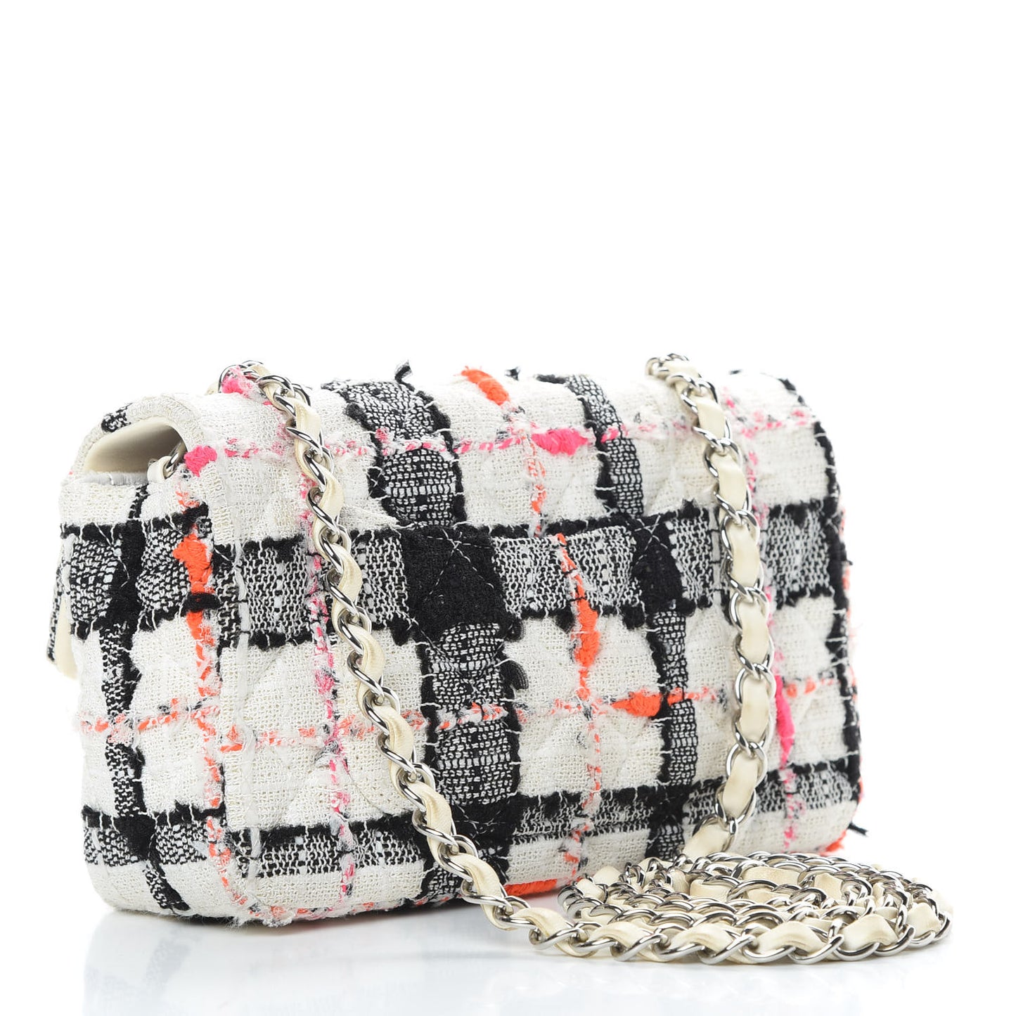 Tweed Quilted Mini Rectangular Flap Black White Pink