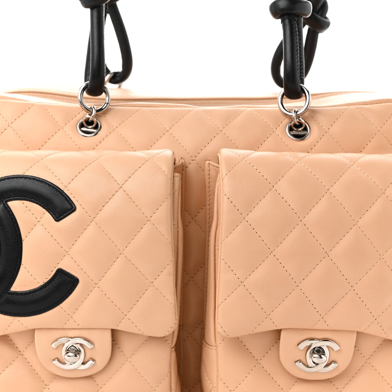Chanel Calfskin Quilted Large Cambon Multipocket Reporter Beige Black 8 of 10