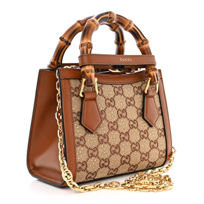 Gucci New Canvas Charisma Calfskin Crystal GG Monogram Mini Diana Tote Bag Camel Ebony 3 of 11