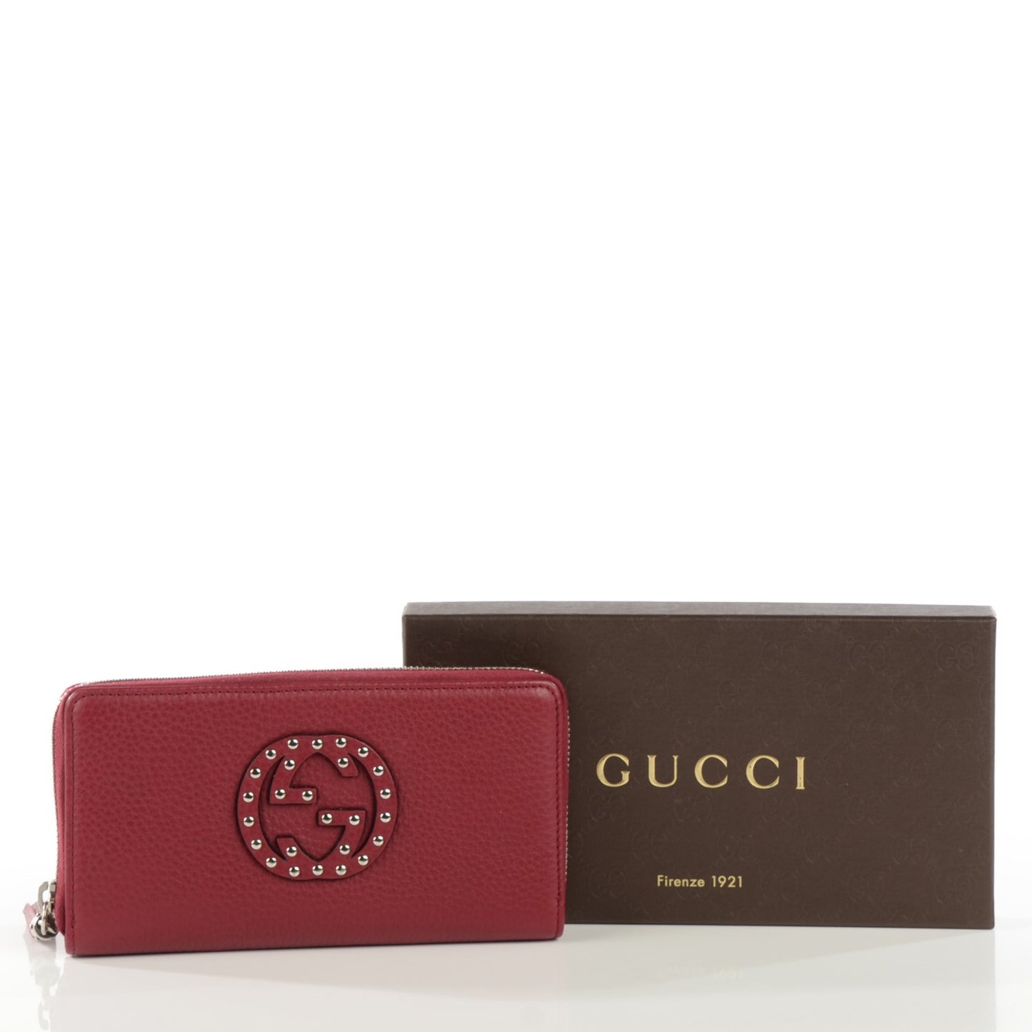 Pebbled Calfskin Studded Soho Zip Around Wallet Soft Burgundy