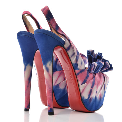 Christian Louboutin Satin Tie and Dye Greissimo Slingback Platform Pumps 37 Multicolor 4 of 9