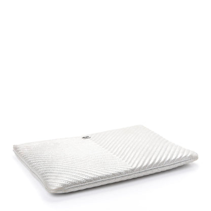 Chanel Metallic Calfskin Chevron Quilted Medium Cosmetic Case Silver 4 of 8