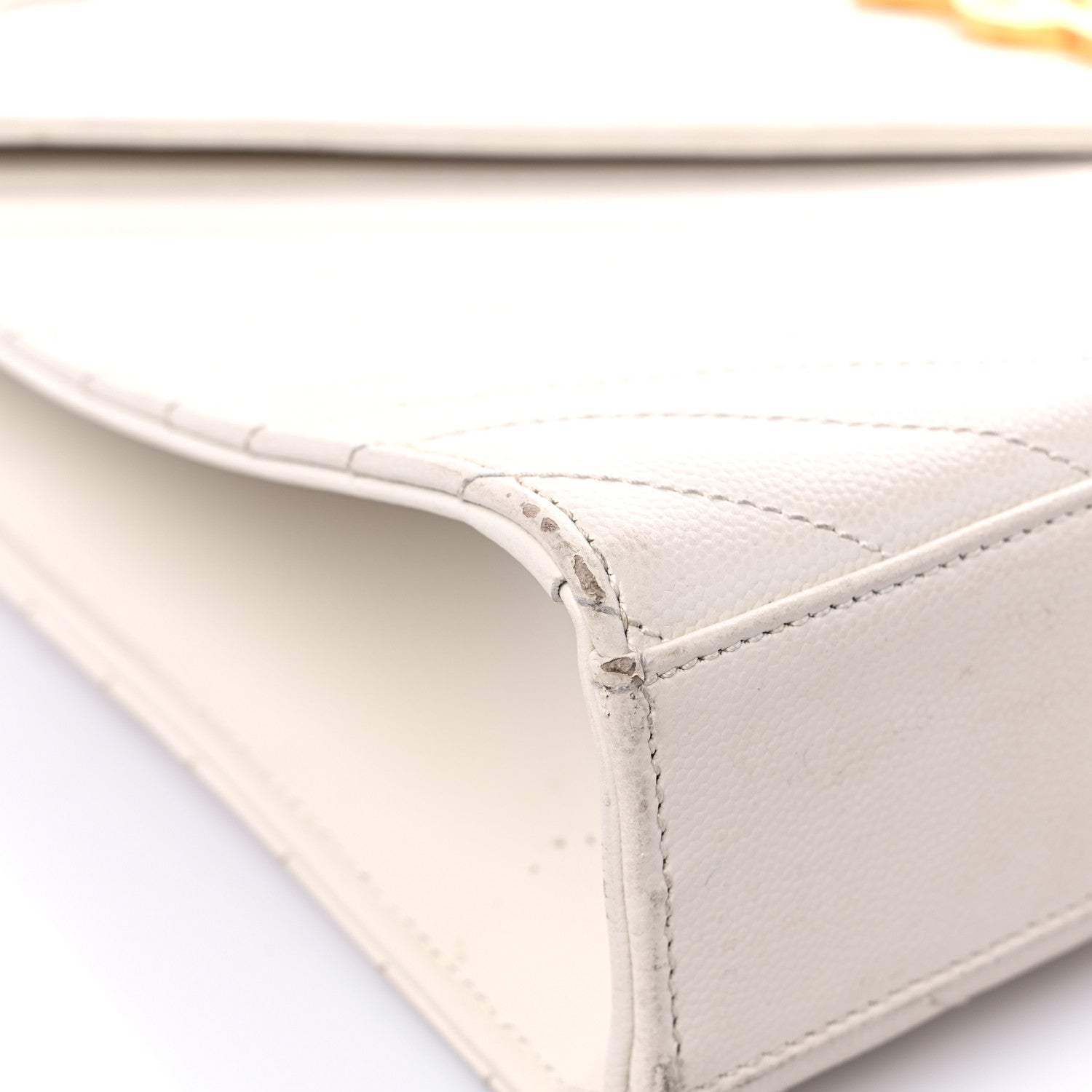 Saint Laurent Grain De Poudre Matelasse Chevron Large Monogram Satchel Dove White 7 of 15