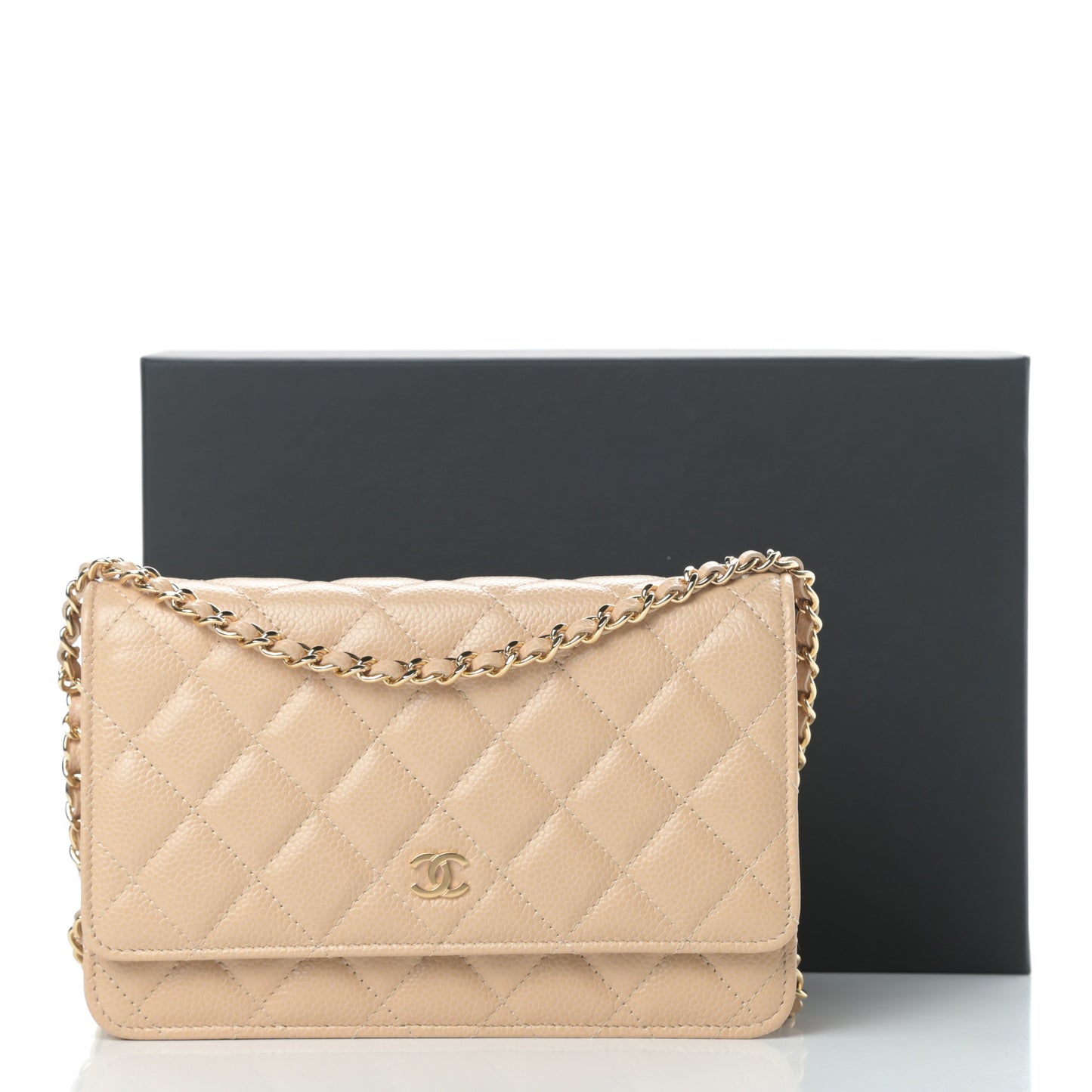 Caviar Quilted Wallet On Chain WOC Beige