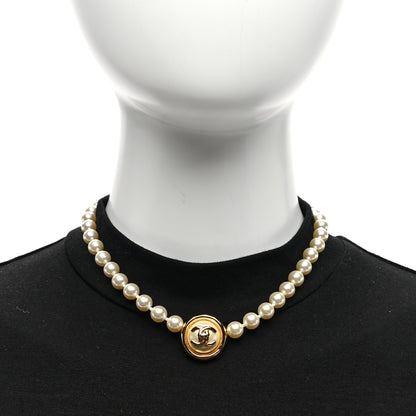 Chanel Crystal Pearl CC Choker Necklace Gold 2 of 5