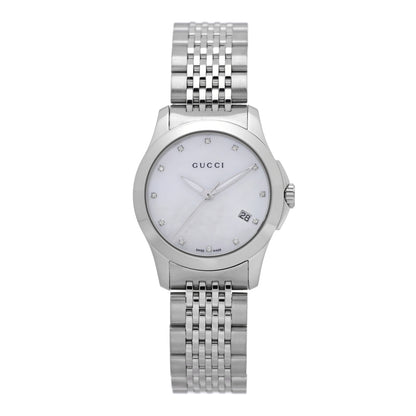Gucci Stainless Steel Diamond Mother of Pearl 27mm G-Timeless Quartz Watch 1 of 4