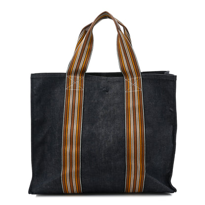 Loro Piana Denim Cotton Canvas The Suitcase Stripe Tote Blue 1 of 11