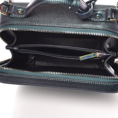 Chanel Iridescent Caviar Quilted Medium CC Filigree Vanity Case Dark Turquoise 5 of 8