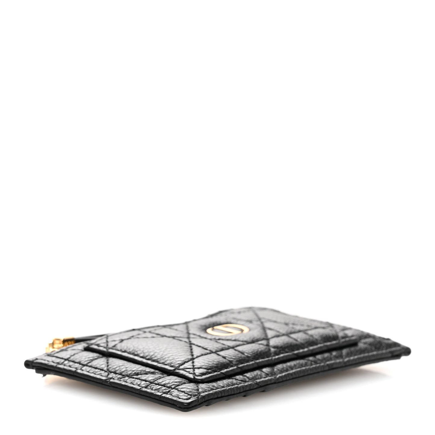 Supple Calfskin Cannage Caro Cosmos Zipped Card Holder Black