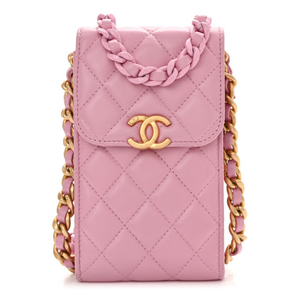 Chanel Lambskin Quilted Lacquered Chain Phone Holder With Chain Dark Pink 1 of 11