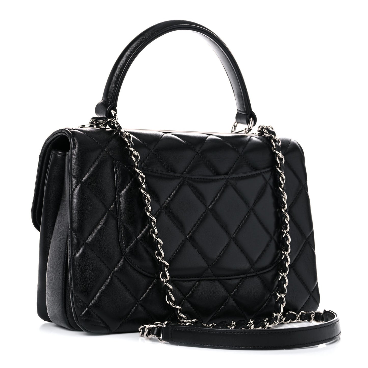 Lambskin Quilted Small Trendy CC Dual Handle Flap Bag Black