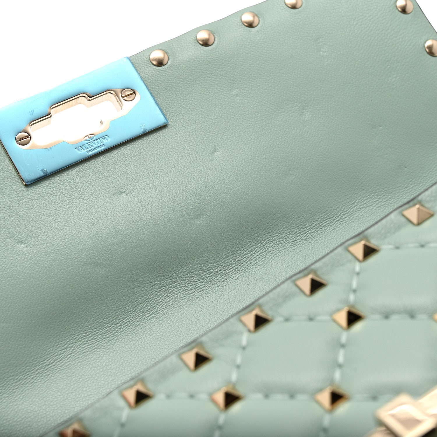Valentino Garavani Lambskin Rockstud Spike Wallet on Chain Morning Dew 10 of 10