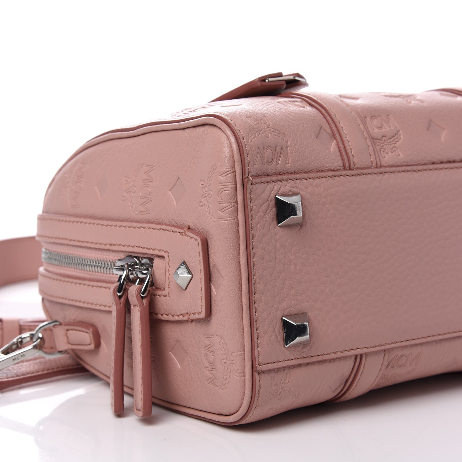 MCM Calfskin Ottomar Monogram Small Boston Bag Pink 8 of 10