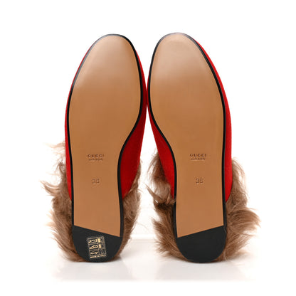 Gucci Aston Felt Fur Gucci 100 Womens Princetown Slippers 36 Hibiscus Red Black 5 of 8