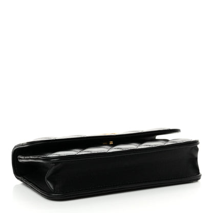 Chanel Lambskin Quilted Sweet Camellia Flap Phone Holder With Chain Black 4 of 12