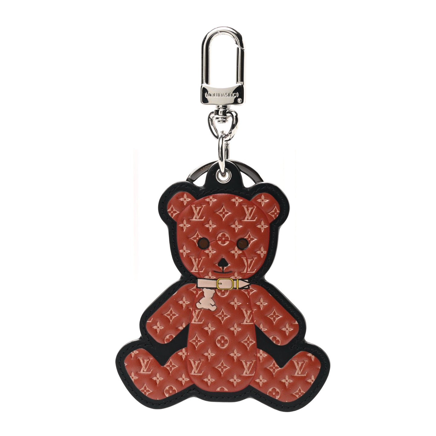 Monogram Teddy Bear Bag Charm Key Holder Brown