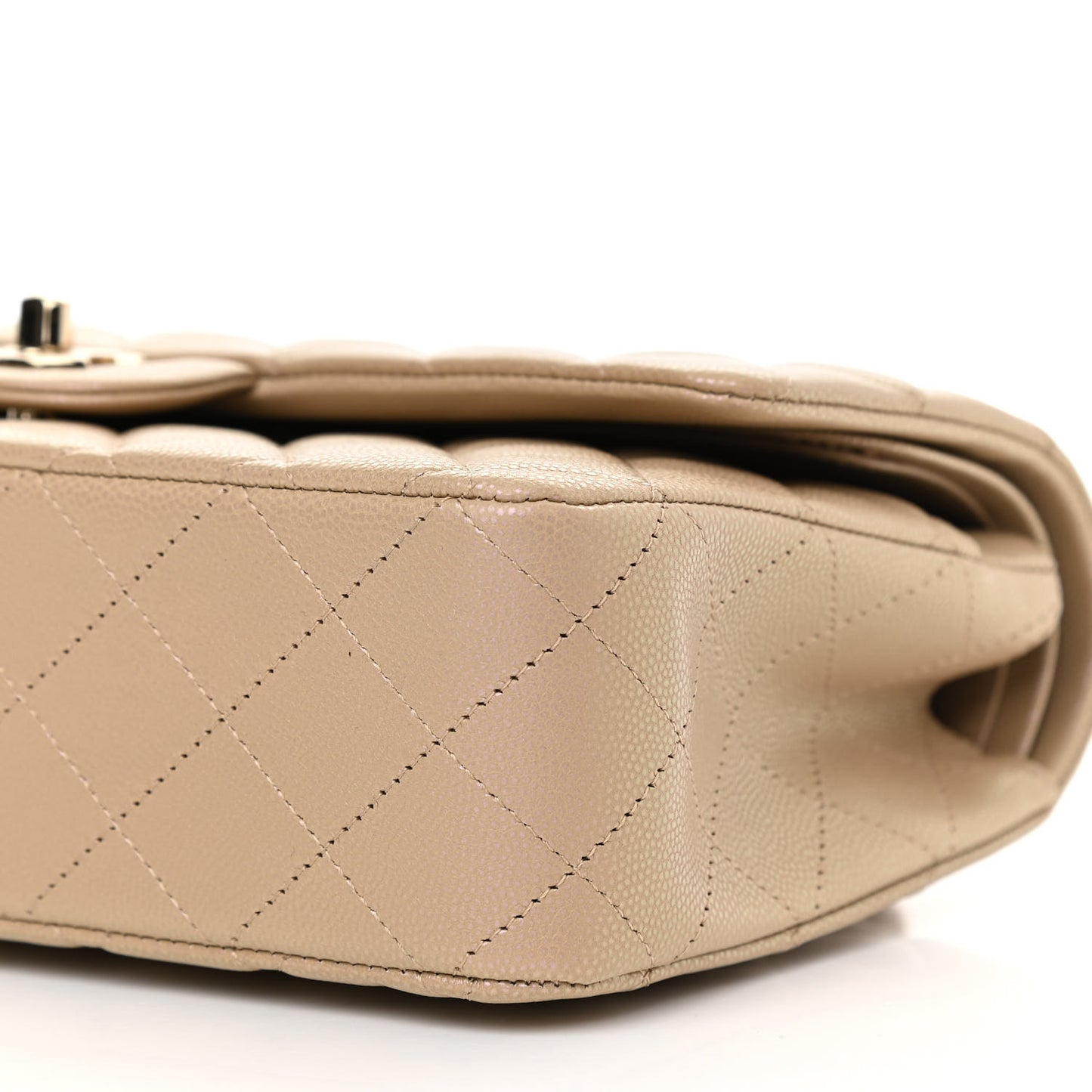 Iridescent Caviar Quilted Medium Double Flap Dark Beige