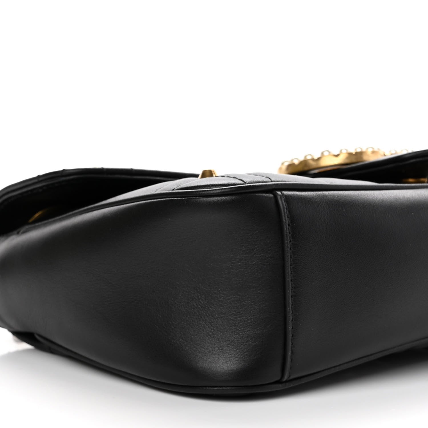Gucci Calfskin Matelasse Studded Small Pearly GG Marmont Shoulder Bag Black 10 of 13