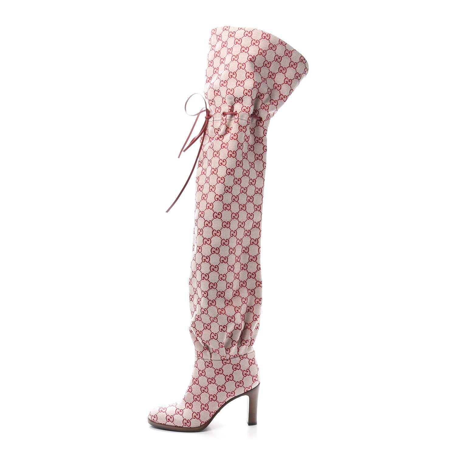 Gucci Monogram Over The Knee Boots 37 Gardenia Hibiscus Red 1 of 6