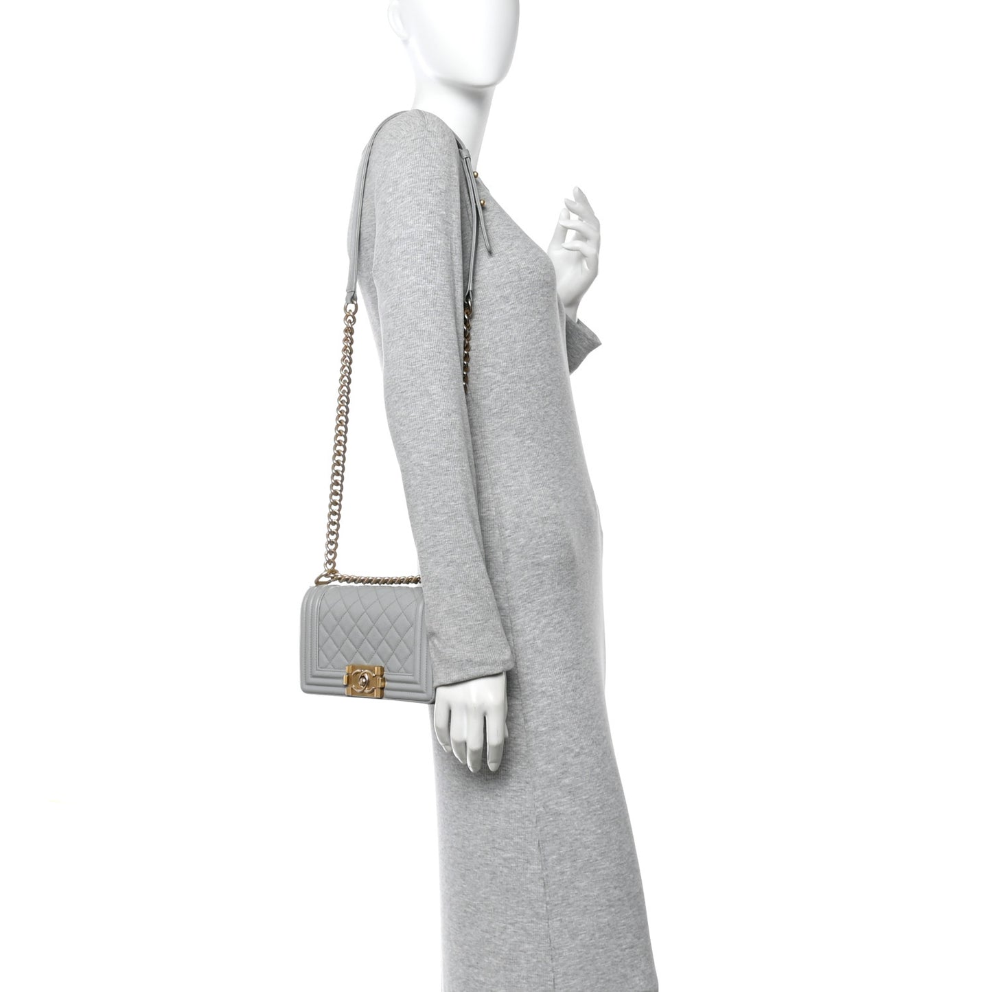 Caviar Quilted Small Boy Flap Light Grey