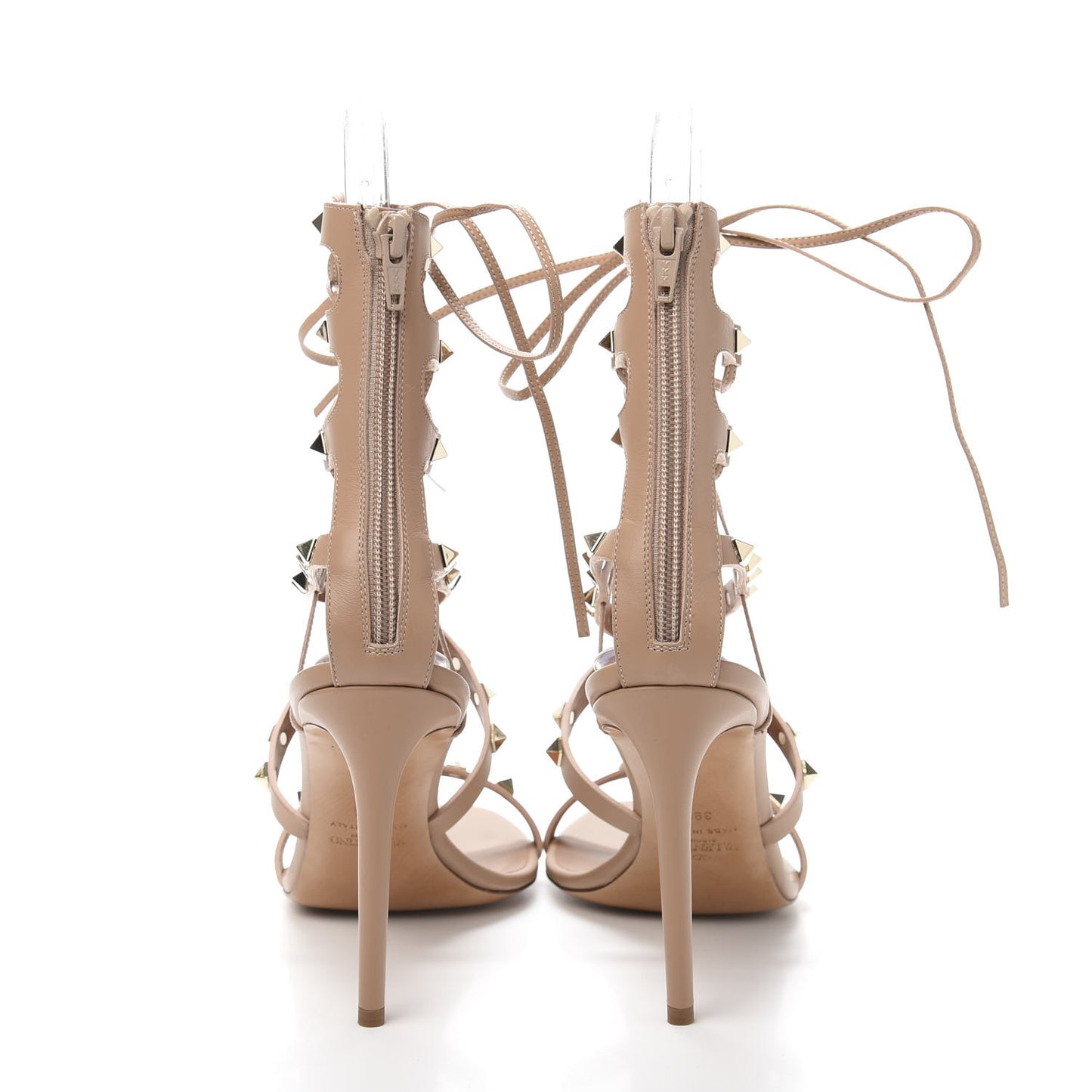 Calfskin Rockstud Ankle Wrap Sandals 39.5 Skin Sorbet