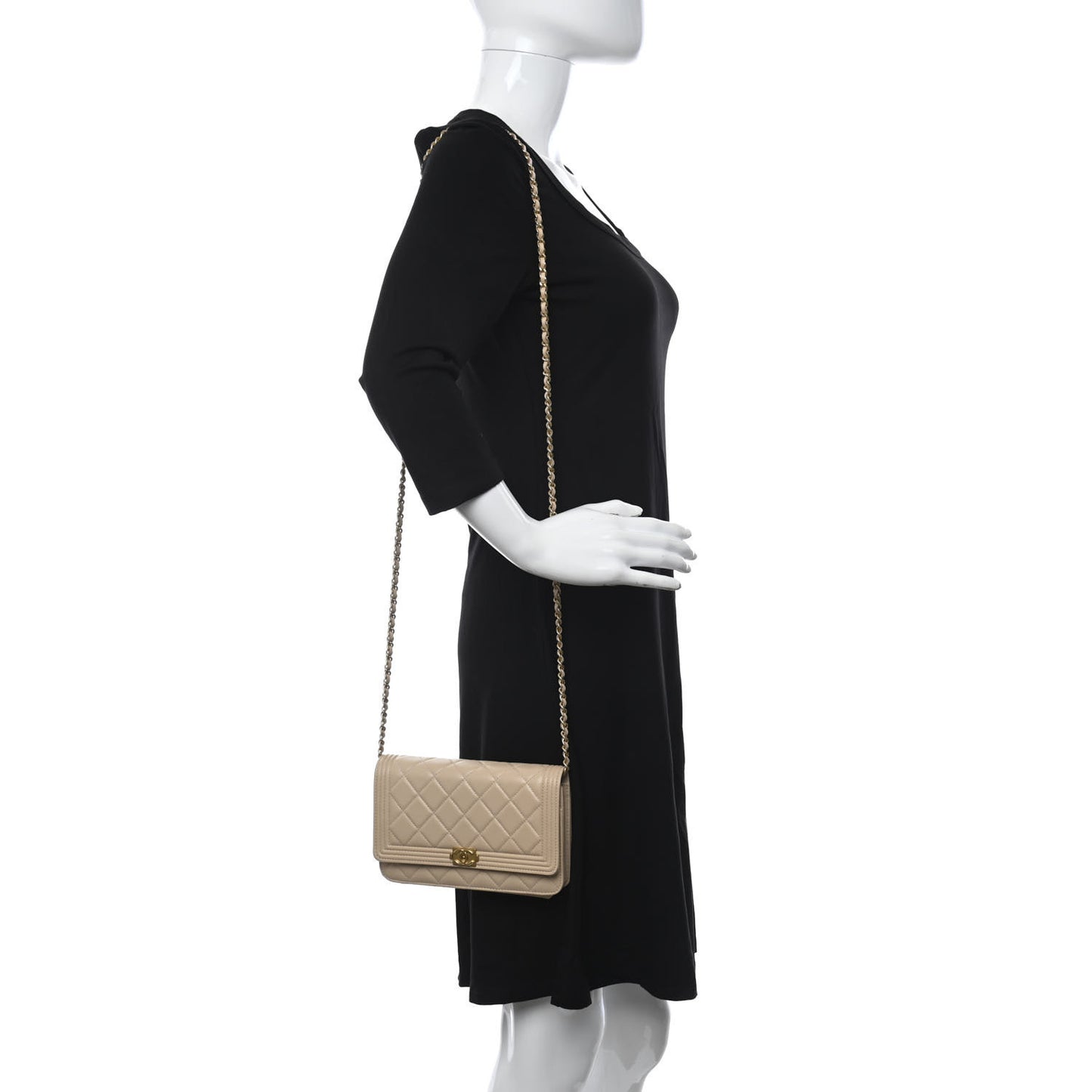 Lambskin Quilted Boy Wallet On Chain WOC Beige