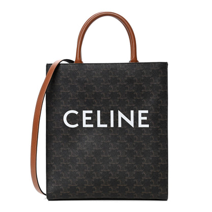 Celine Triomphe Canvas Calfskin Small Vertical Cabas Tan 1 of 5