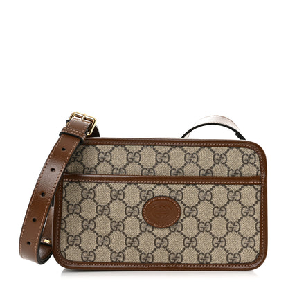 Gucci GG Supreme Monogram Azalea Calfskin Mini Retro Interlocking G Shoulder Bag Beige Ebony Brown Sugar 1 of 11