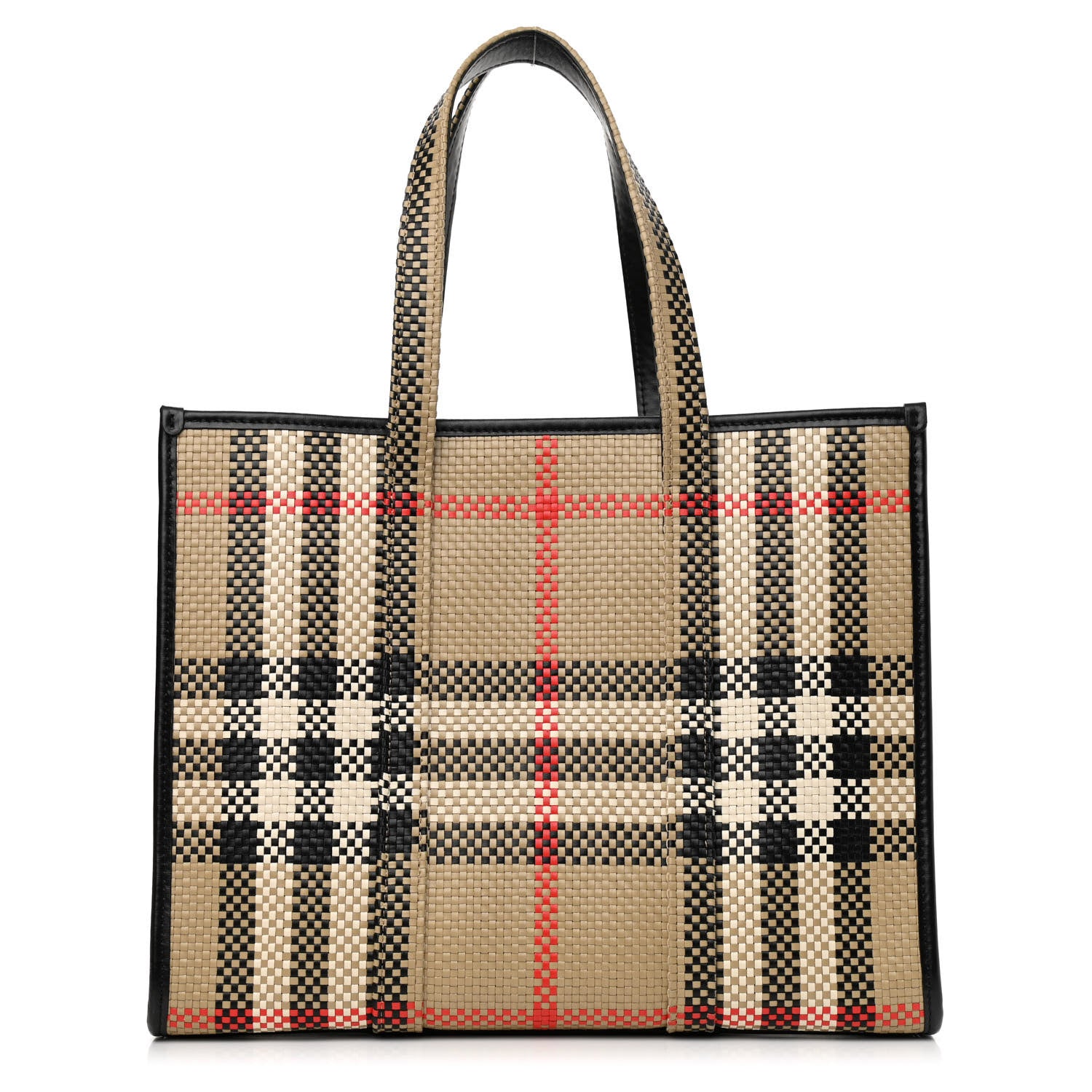Burberry Calfskin Woven Vintage Check East West Book Tote 1 of 10