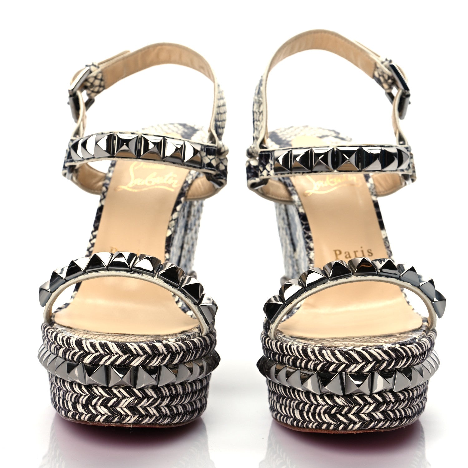 Christian Louboutin Watersnake Print Cataclou 120 Wedge Sandals 38 Roccia Gun Metal 2 of 10