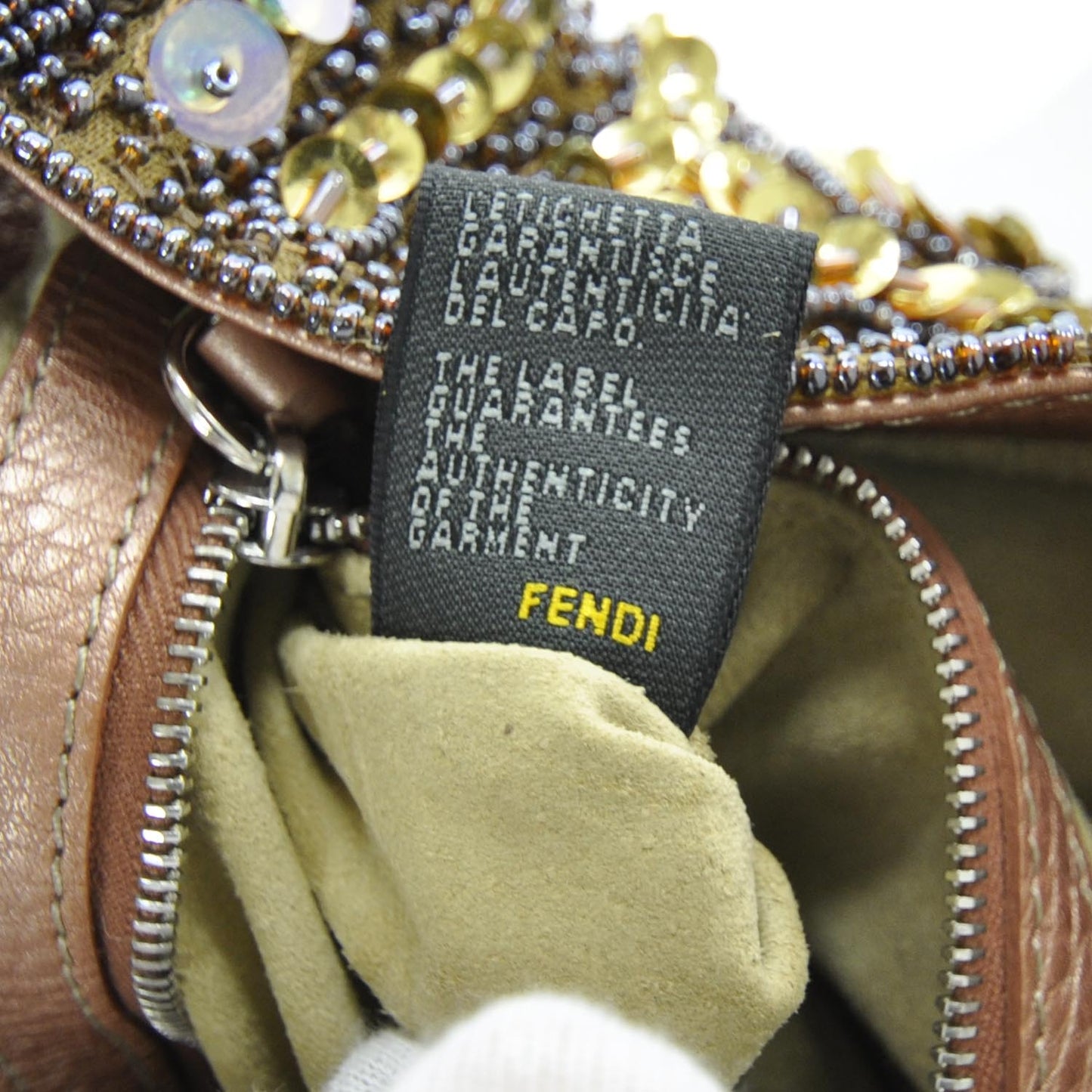 Sequin Calfskin Romano Selleria Beaded Baguette