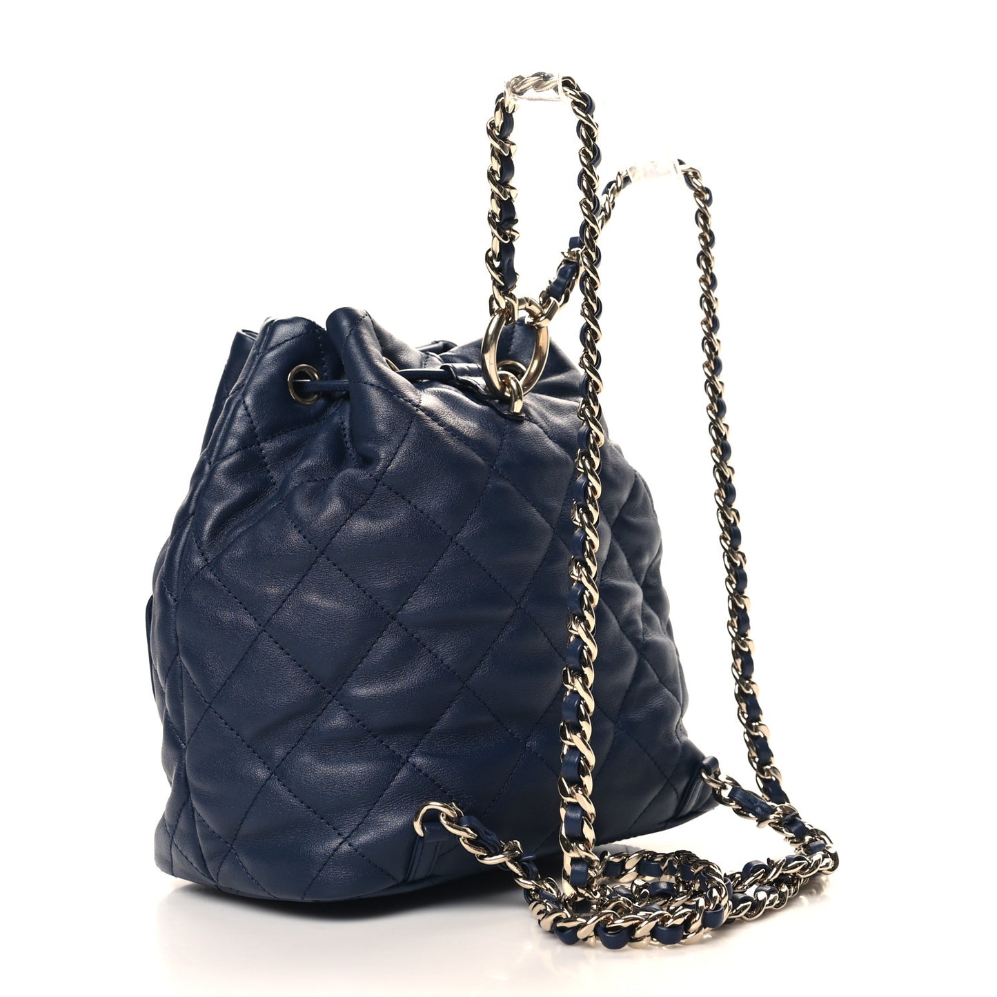 Lambskin Quilted Double Pocket Drawstring Backpack Navy