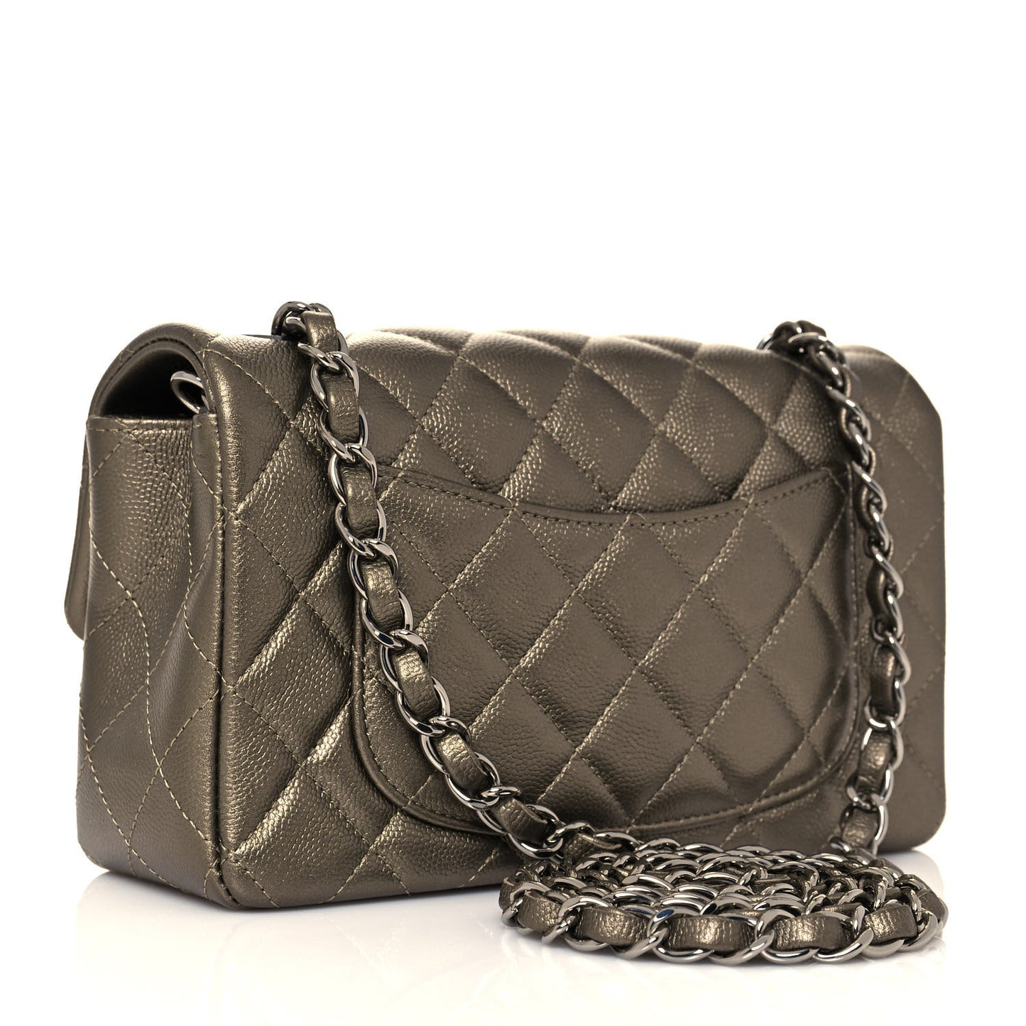 Iridescent Caviar Quilted Mini Rectangular Flap Bronze