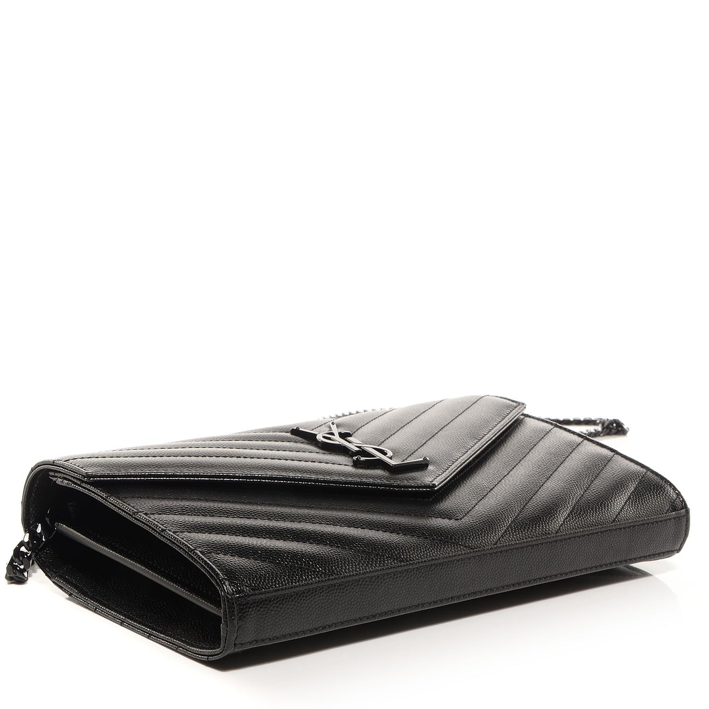 Matelasse Chevron Monogramme Chain Wallet Black