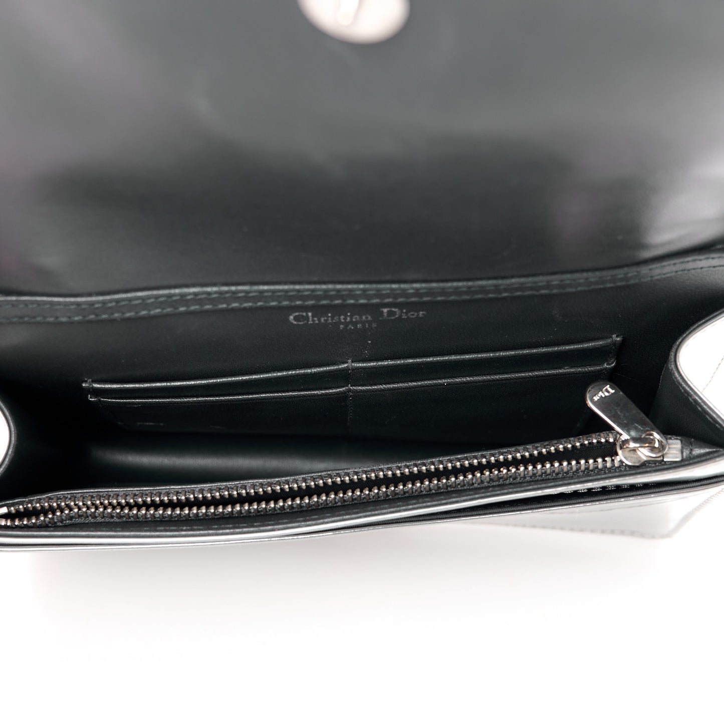 Metallic Patent Micro-Cannage Diorama Wallet on Chain Pouch Silver