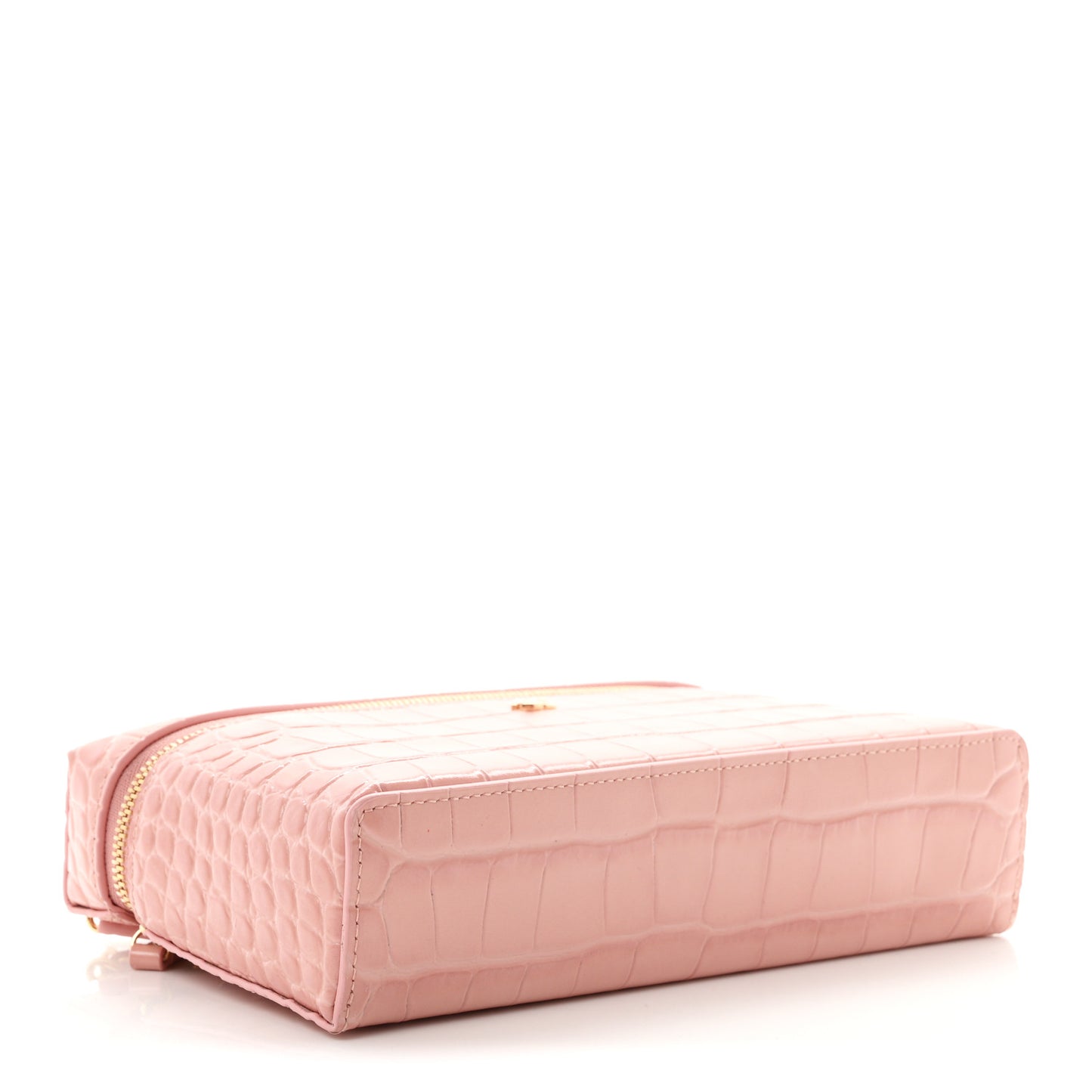 Calfskin Crocodile Embossed Crococo Top Handle Slim Vanity Case With Chain Light Pink