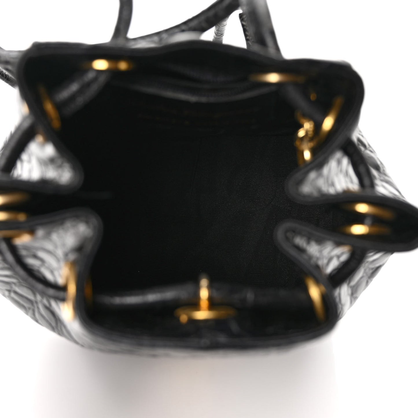 Calfskin Crocodile Embossed Vara Bow Bucket Bag Black