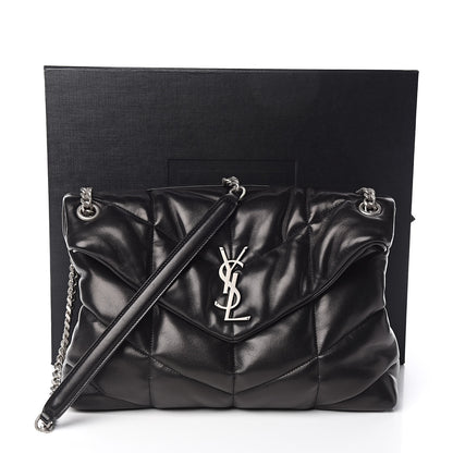 Saint Laurent Lambskin Quilted Medium Loulou Puffer Monogram Chain Satchel Black 11 of 11