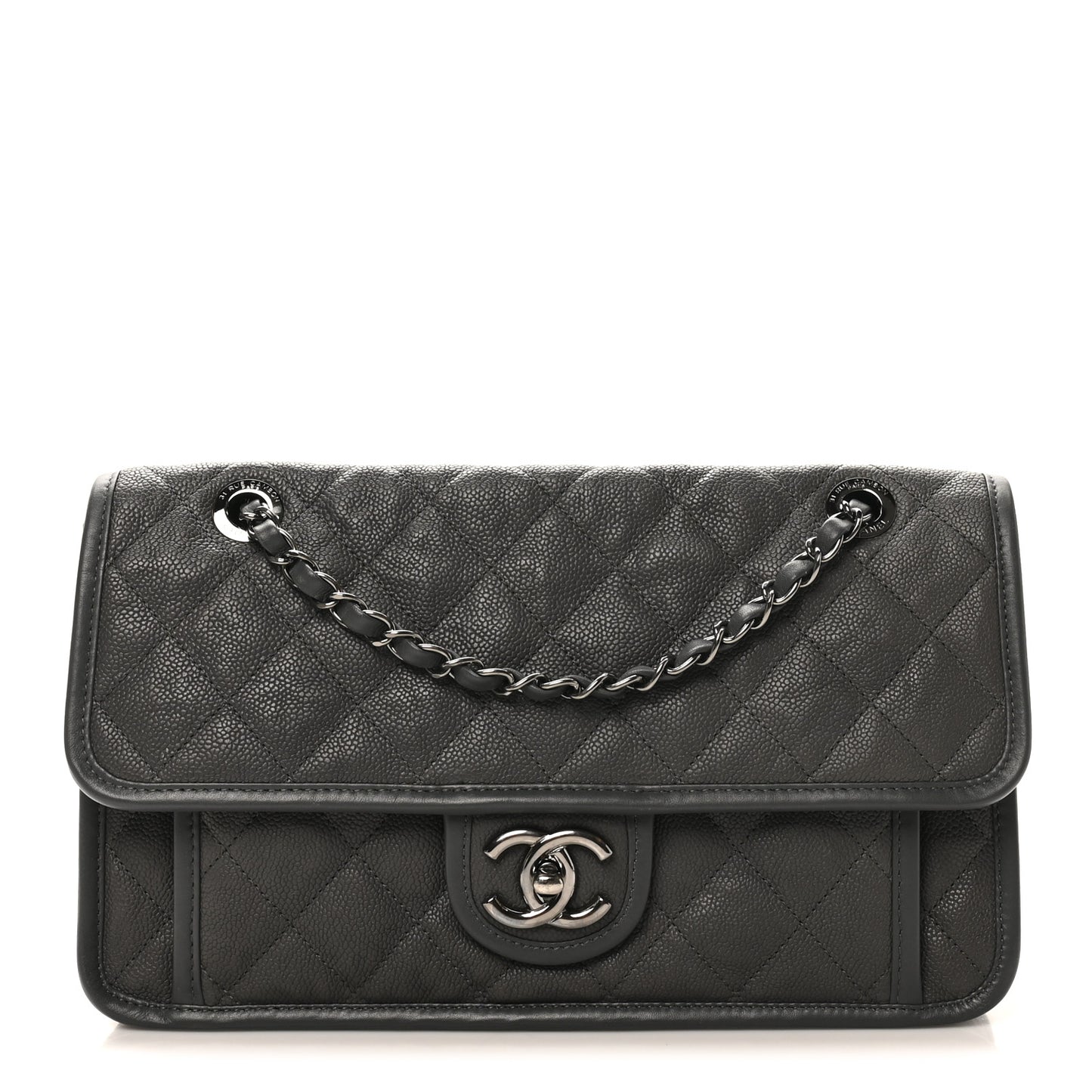 Caviar Quilted Medium French Riviera Flap Grey