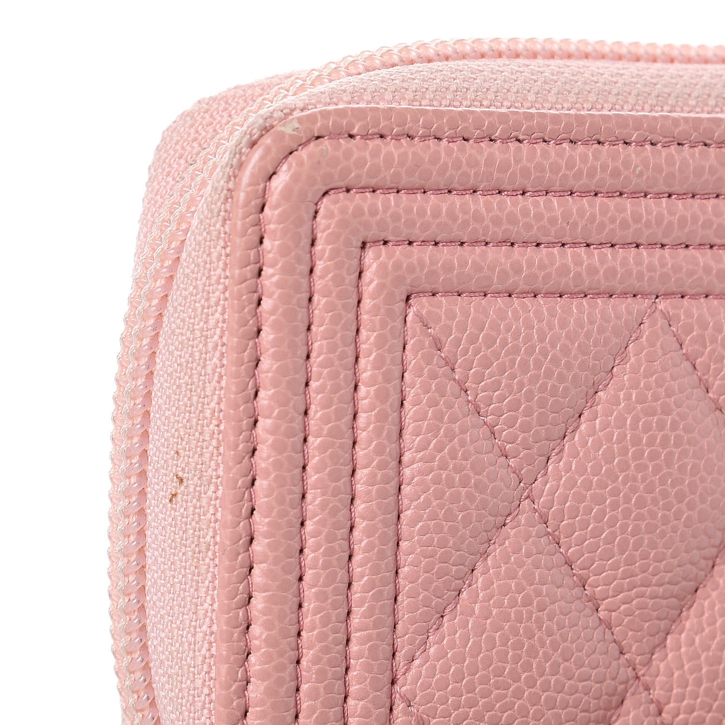 Caviar Quilted Boy Zip Around Coin Purse Wallet Light Pink