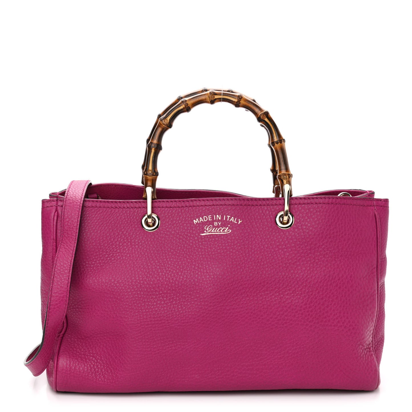 Pebbled Calfskin Medium Bamboo Shopper Tote Bright Bougainvillea