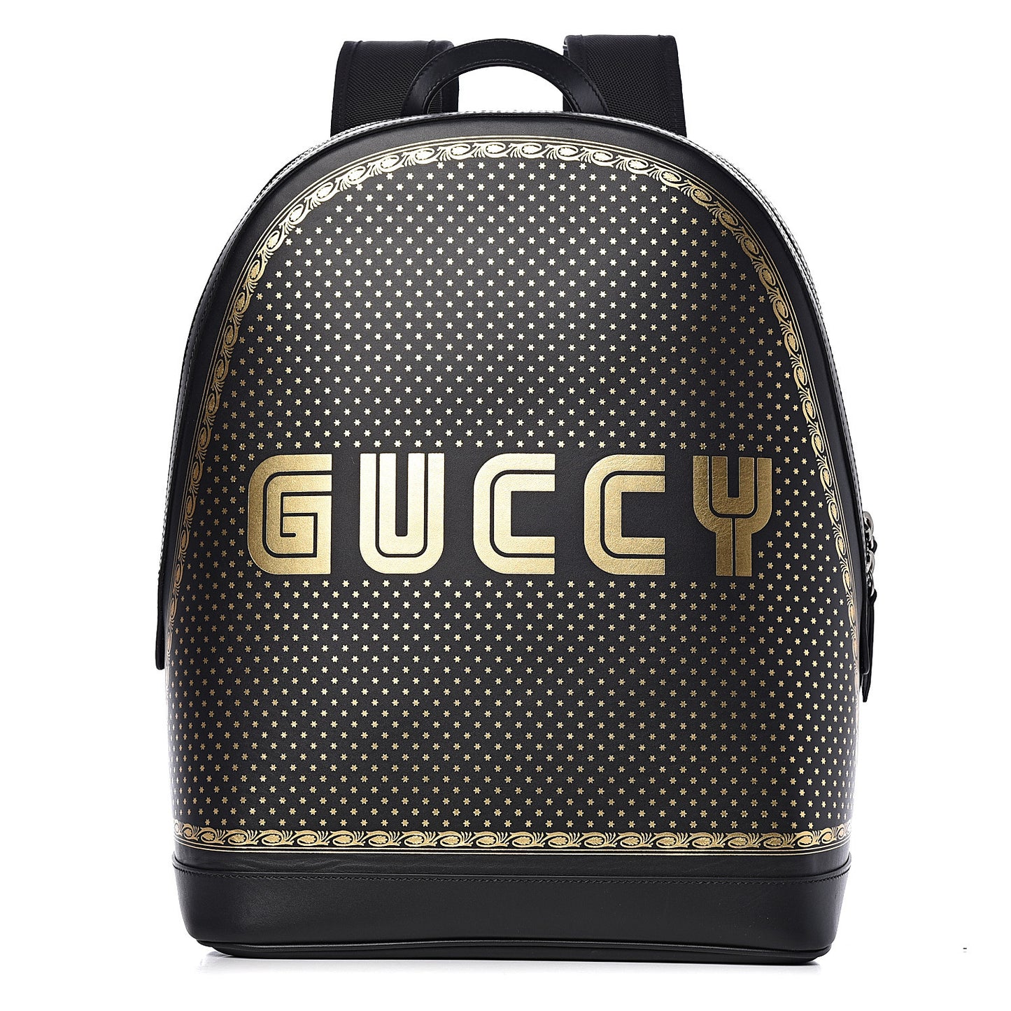 X SEGA Calfskin GUCCY Stars Dome Backpack Black Gold