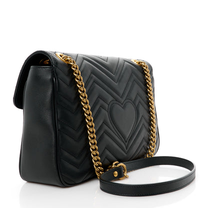 Gucci Calfskin Matelasse Medium GG Marmont Shoulder Bag Black 3 of 14