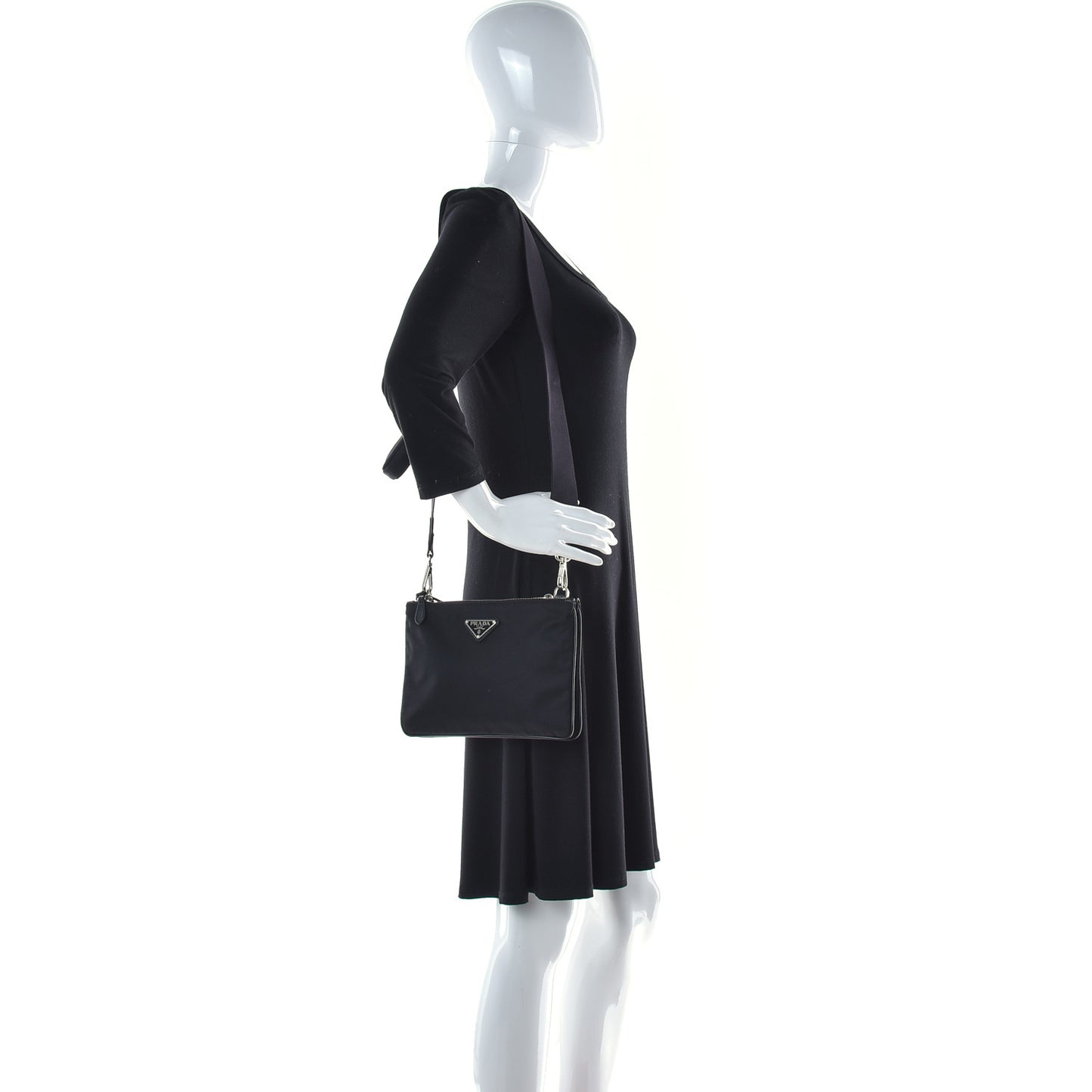 Re-Nylon Saffiano Re-Edition 2000 Double Zip Crossbody Bag Black