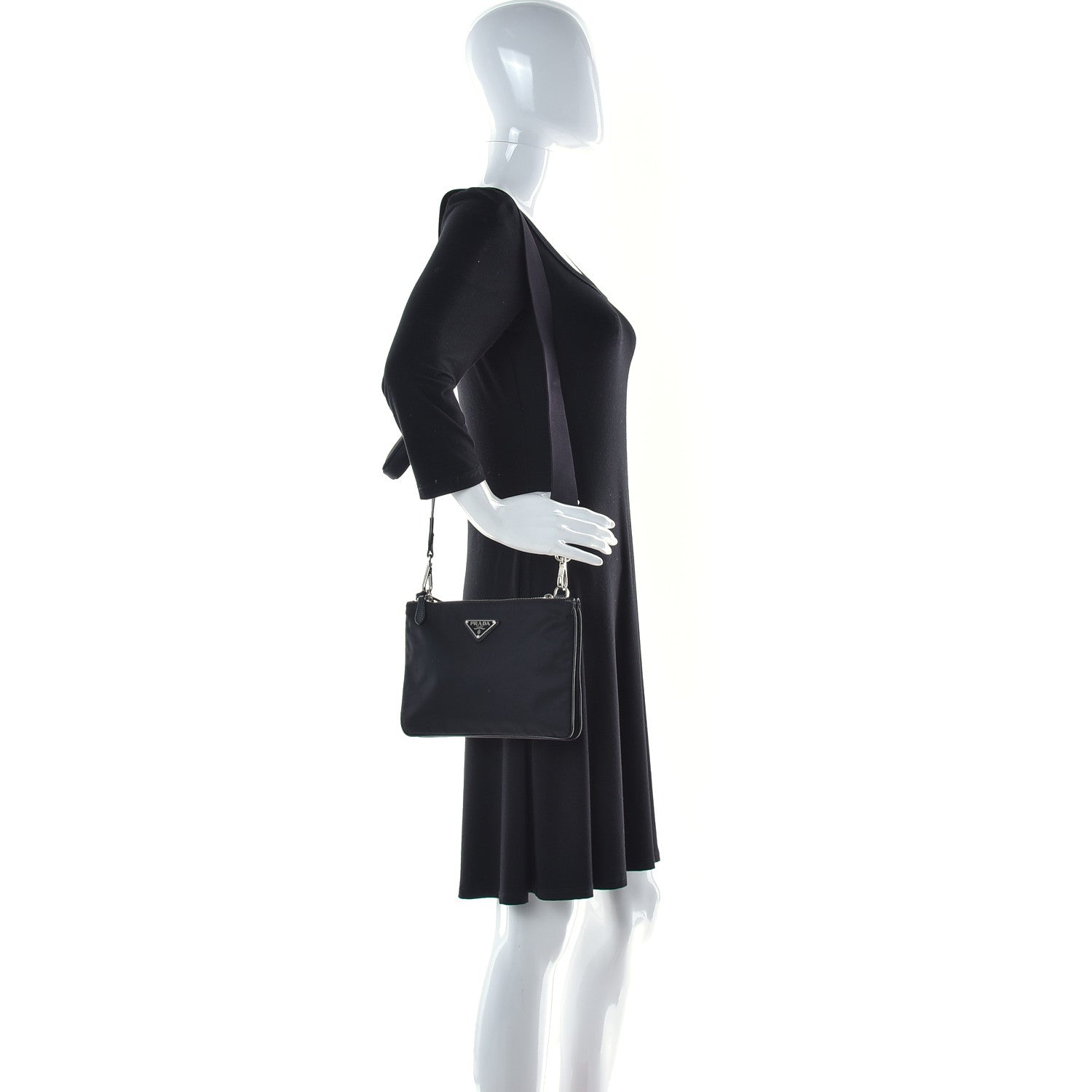 Prada Re-Nylon Saffiano Re-Edition 2000 Double Zip Crossbody Bag Black 2 of 12