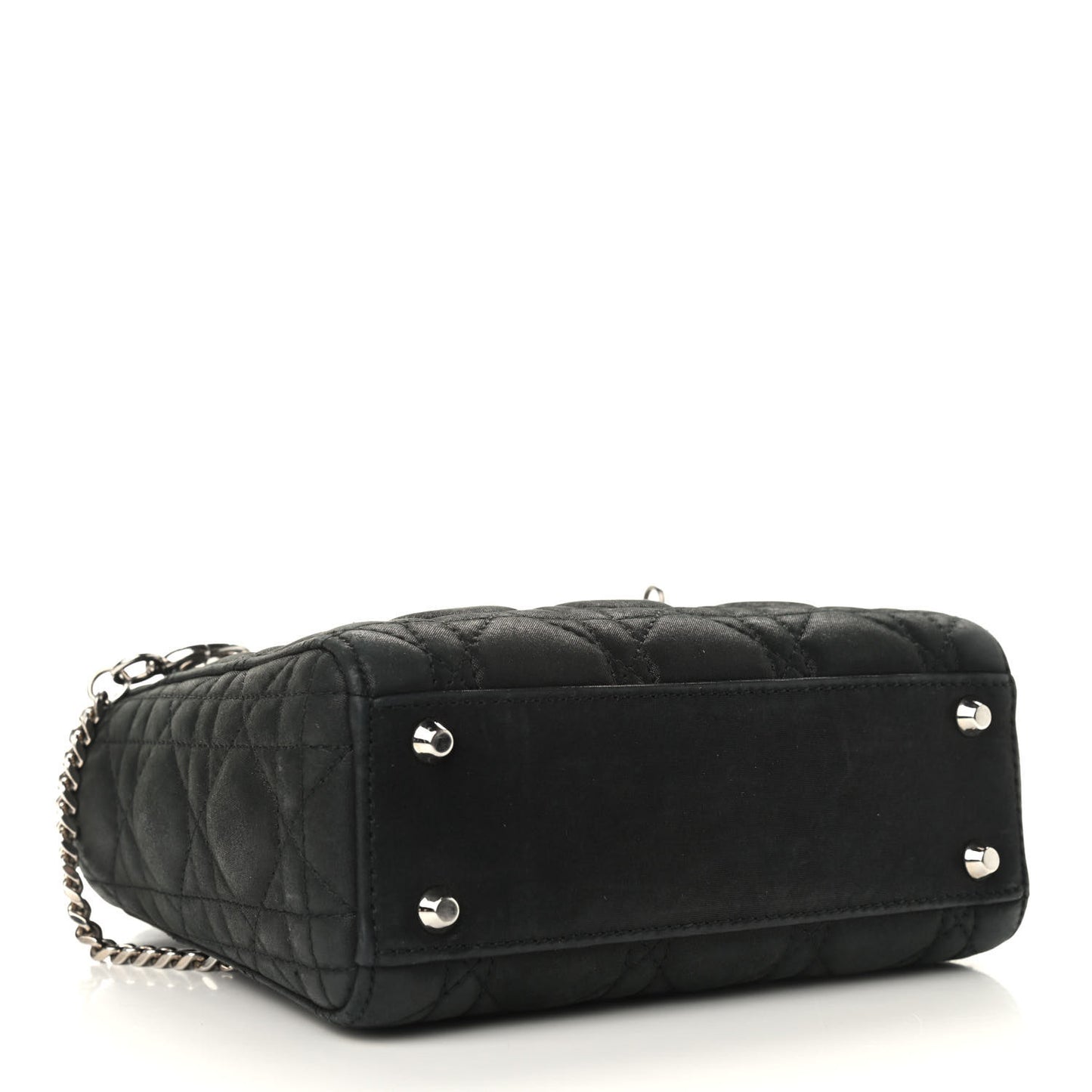 Metallic Calfskin Cannage Mini Lady Dior Black
