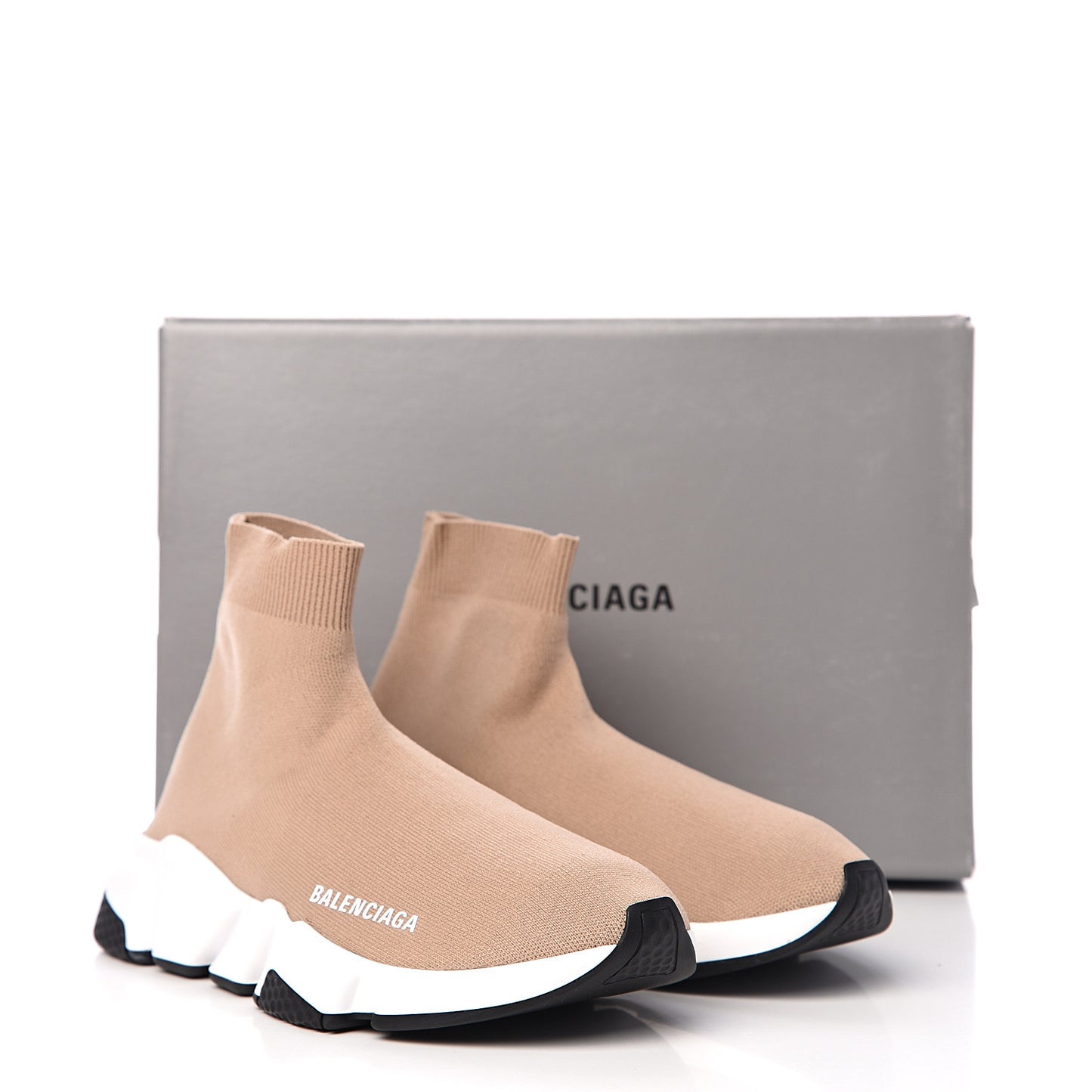 Neoprene Knit Bi-Color Sole Womens Speed Sneakers 38 Beige White Black